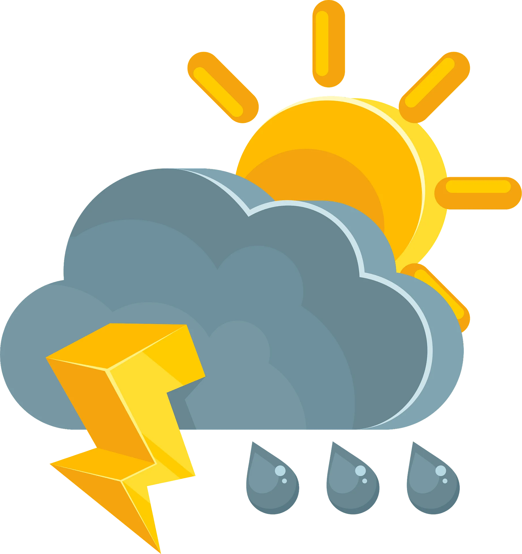 Playful Weather Forecast Clipart Illustration with Sunshine, Cloud, and Lightning