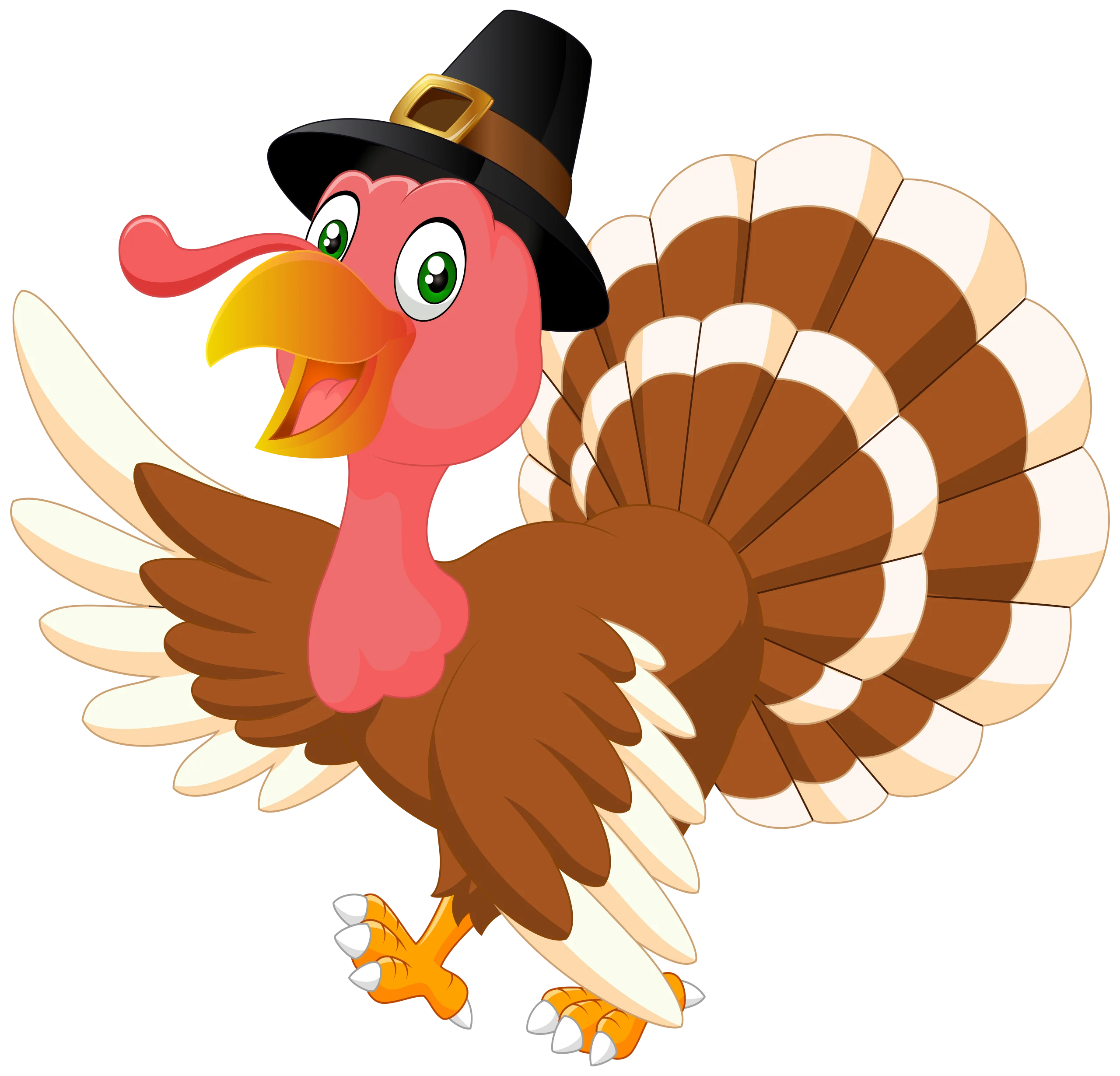 Festive Thanksgiving Turkey Clipart with Pilgrim Hat and Cheerful Expression