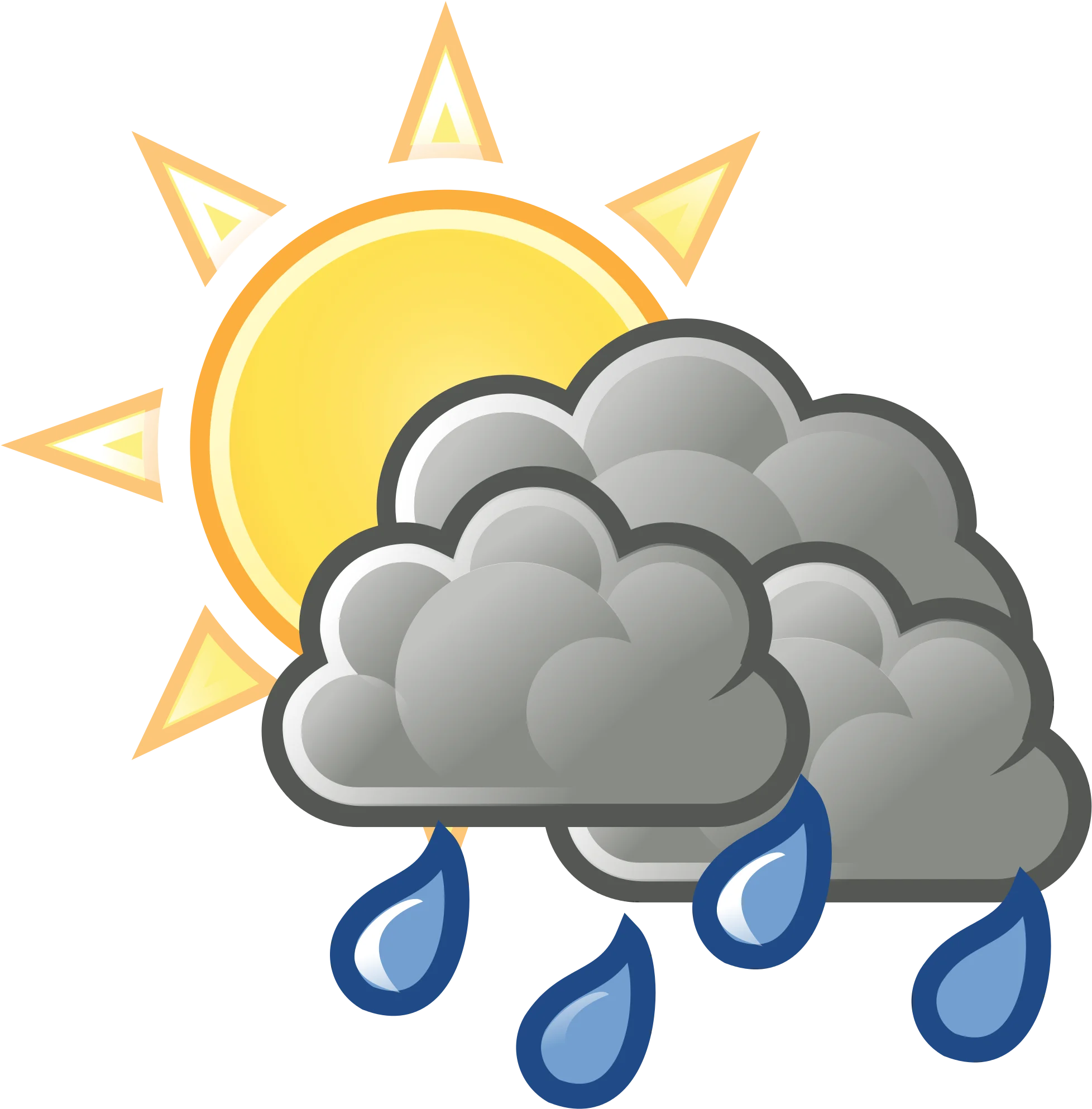 Partly Cloudy with Sunshine and Rainfall Weather Condition Clipart Illustration