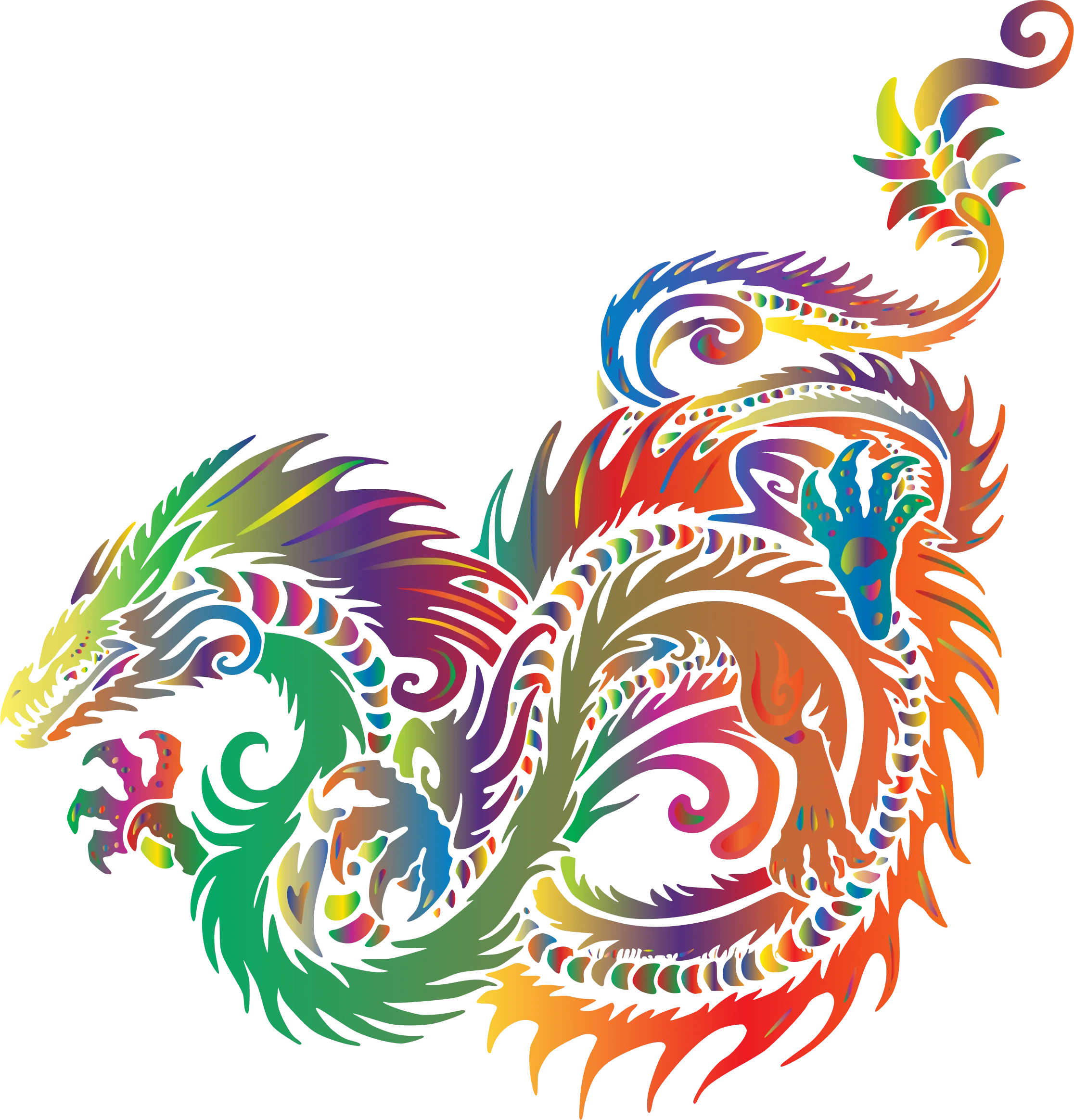 Magical Ornate Dragon Clipart: Swirling Rainbow Mythical Creature Illustration