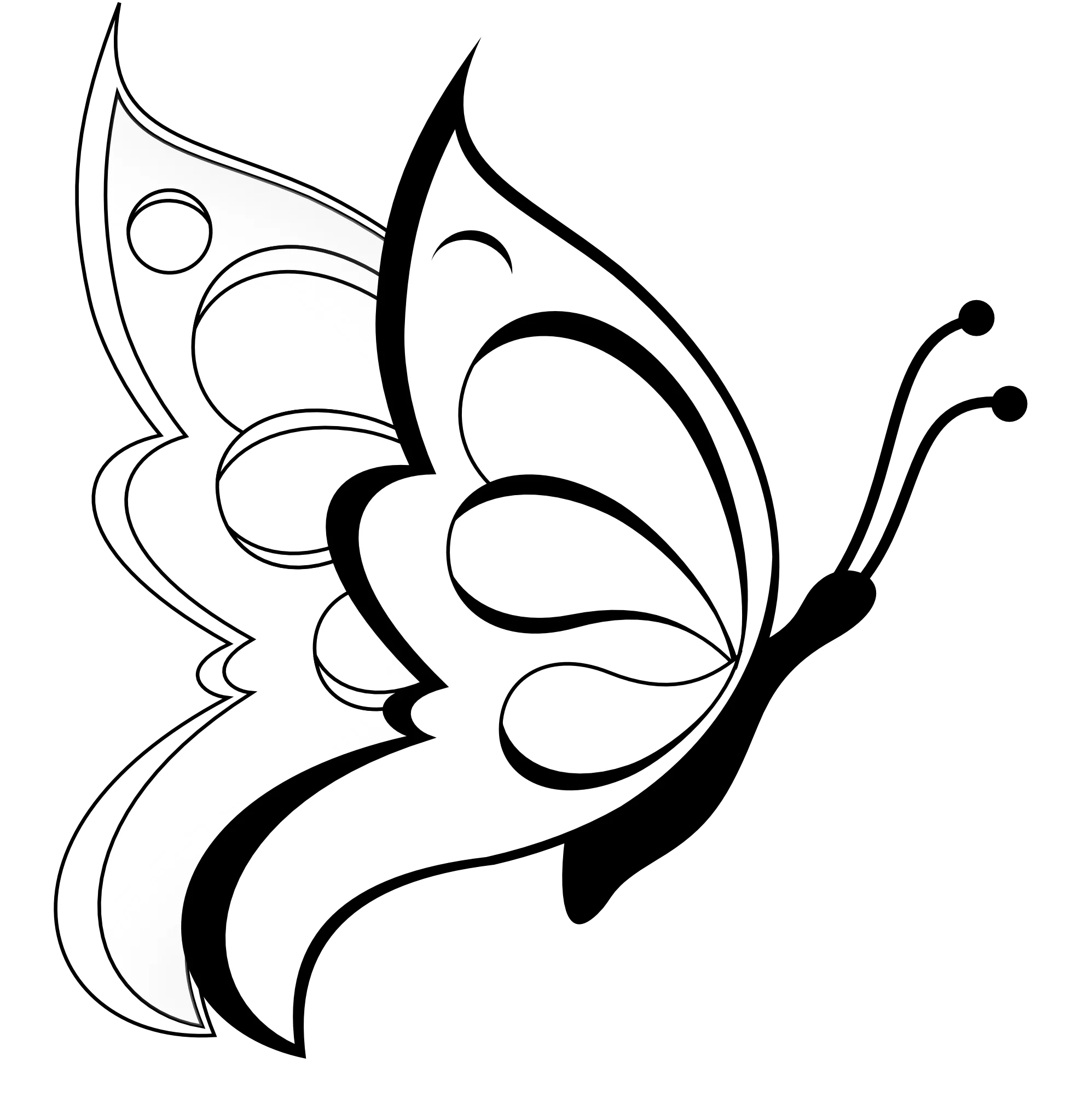 Elegant Black and White Butterfly Clipart with Delicate Swirling Wing Design