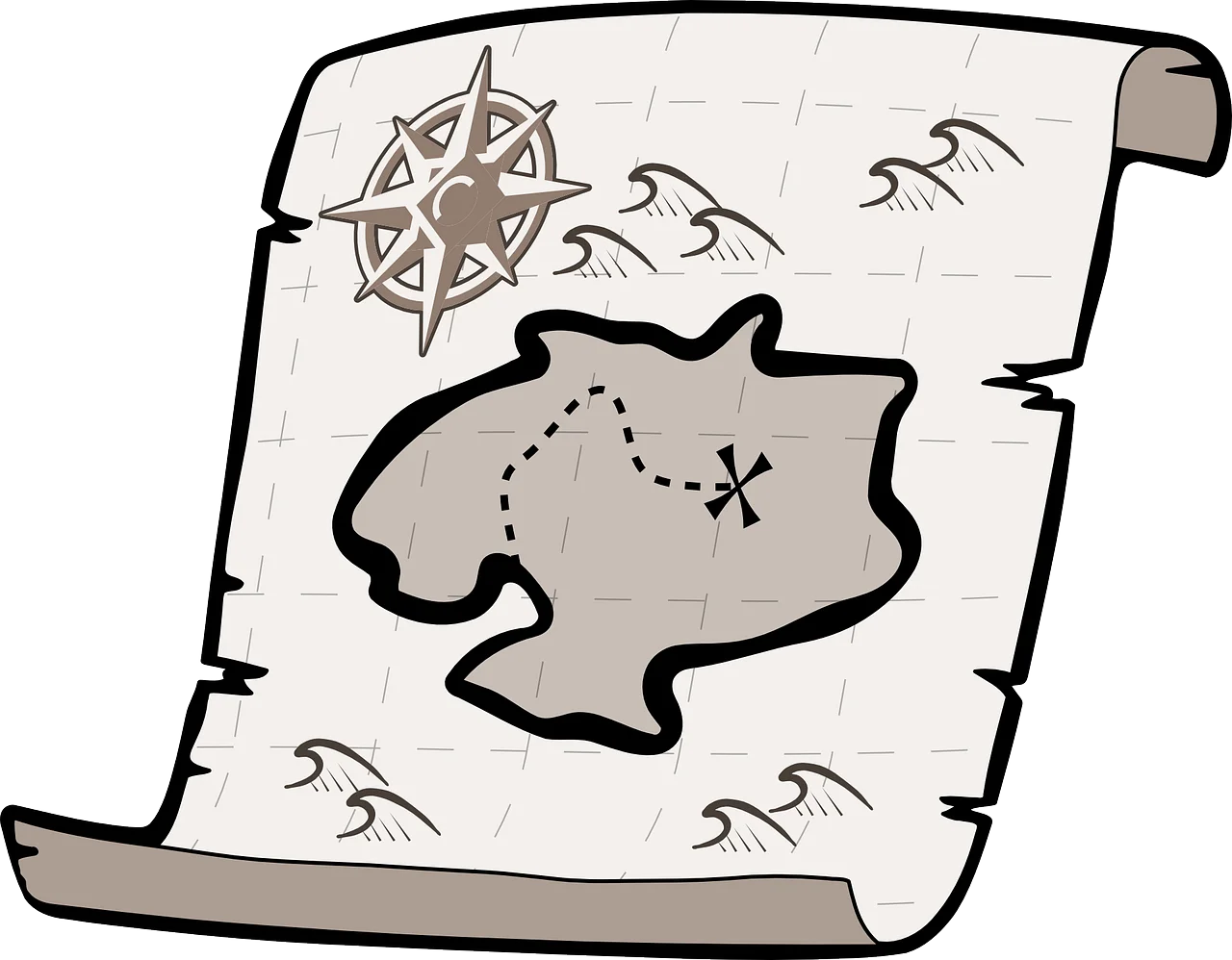 Vintage Nautical Treasure Map Clipart with Mysterious Island Silhouette