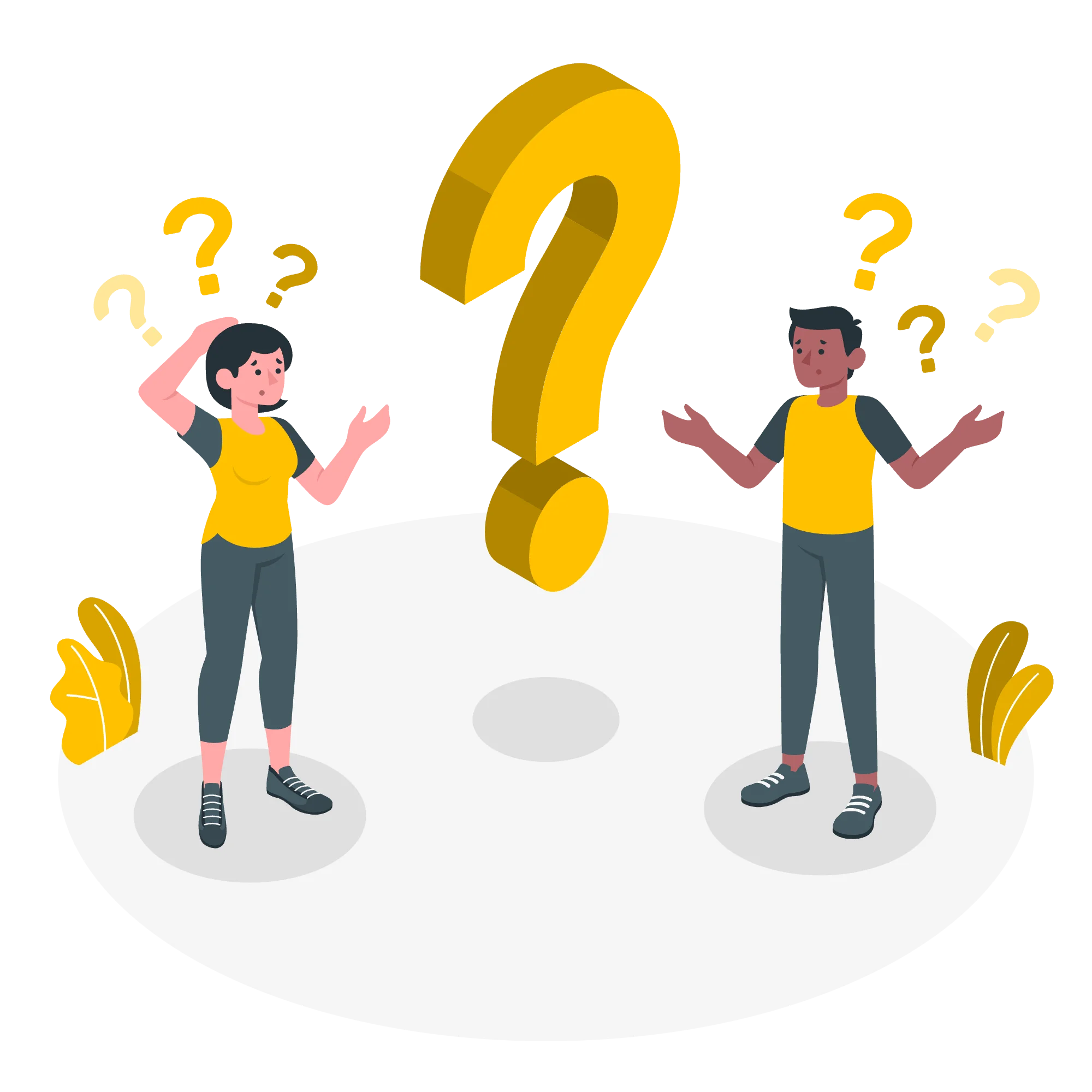 Curious Characters Exploring Questions with Large Golden Question Mark Clipart