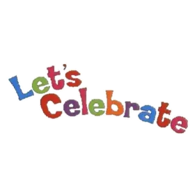 Joyful Multicolored 'Let's Celebrate' Playful Handcrafted Clipart Design