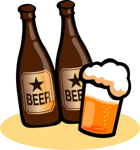 Classic Brown Beer Bottles and Frothy Golden Brew Clipart Design