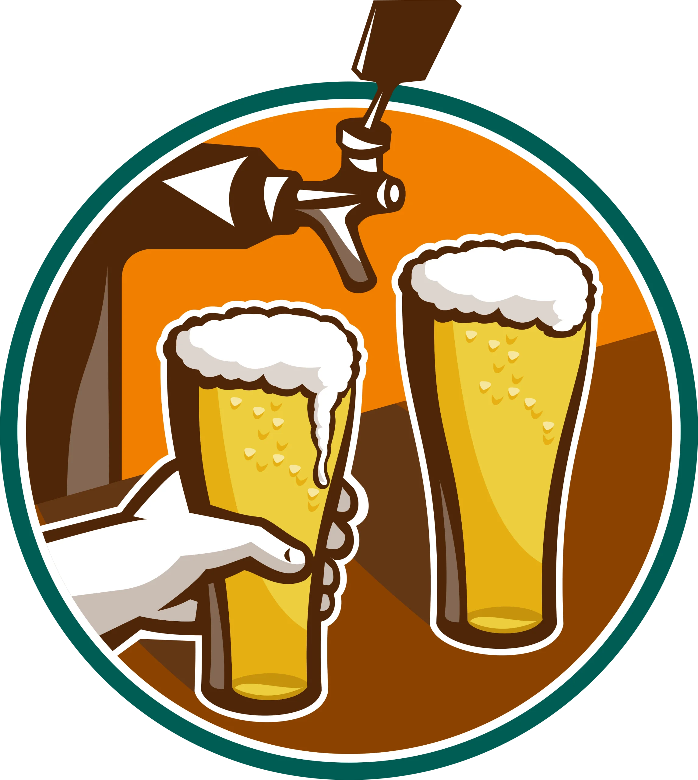 Frothy Beer Glasses and Tap: A Classic Brewing Clipart Illustration