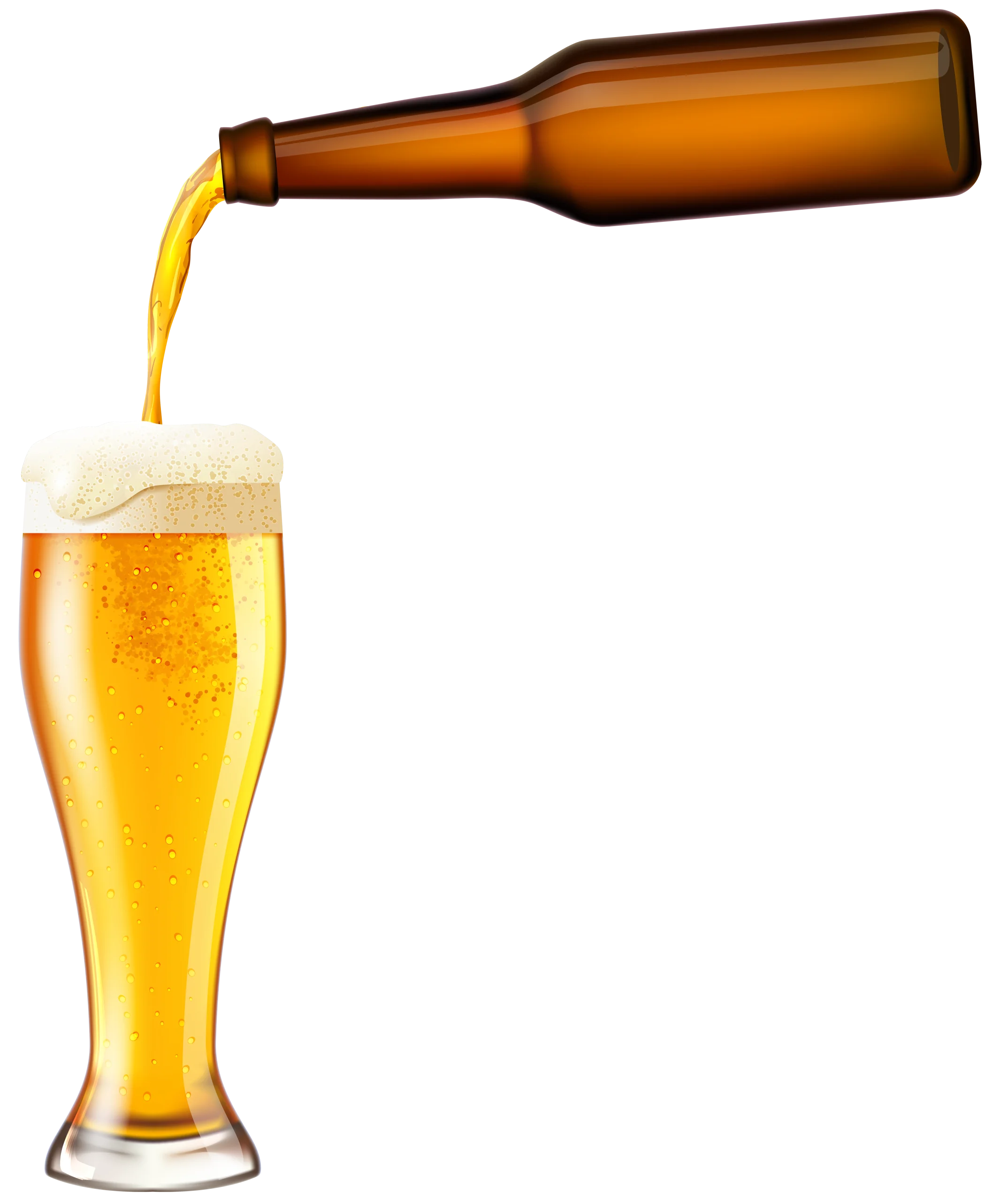 Golden Beer Pouring Clipart: Refreshing Amber Brew Cascading into Frosty Glass