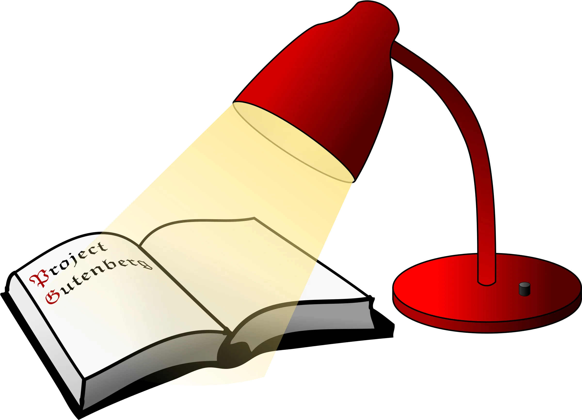 Illuminating Knowledge: A Classic Red Desk Lamp Enlightening an Open Book Clipart