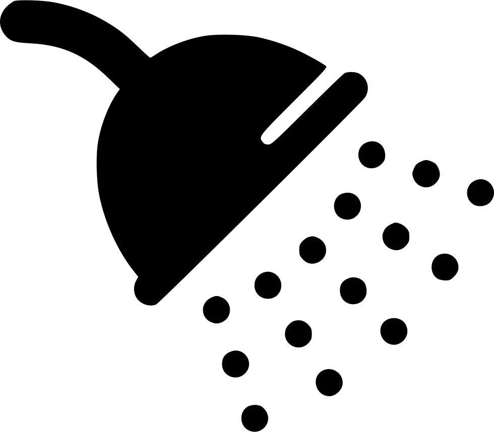 Minimalist Black and White Shower Head Clipart with Water Droplets Design