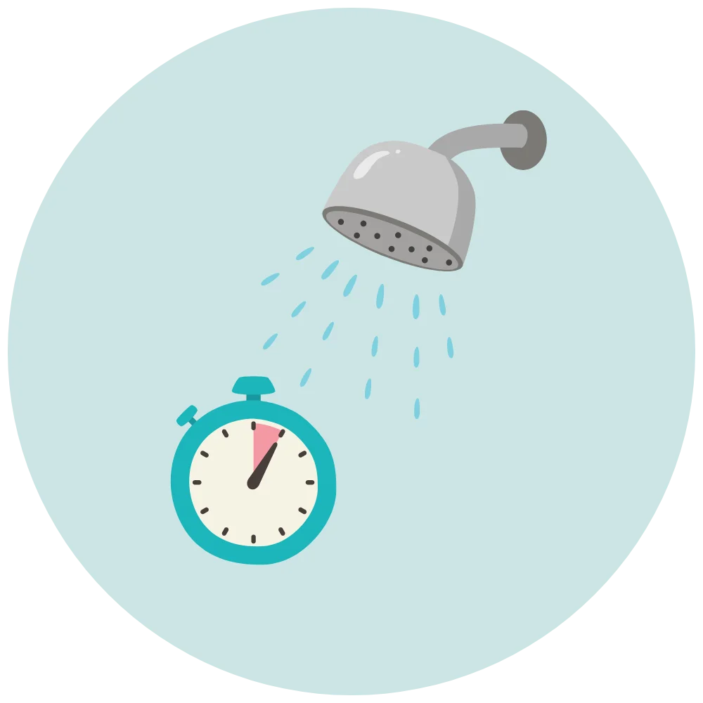 Minimalist Shower Time Management Clipart with Stopwatch and Water Droplets