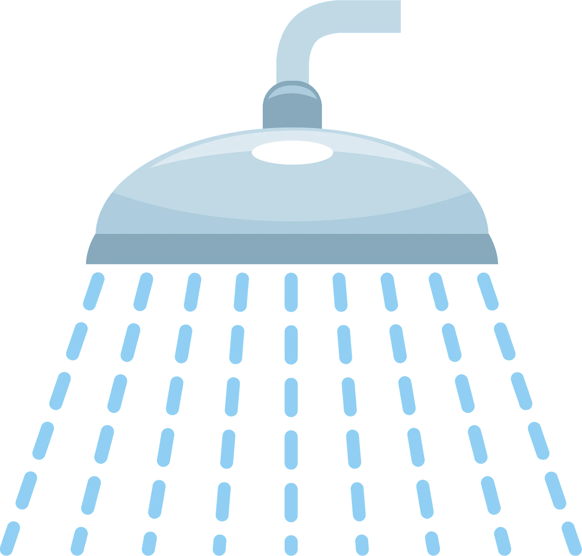 Minimalist Soft Blue Shower Head Clipart Illustration with Falling Water Streams