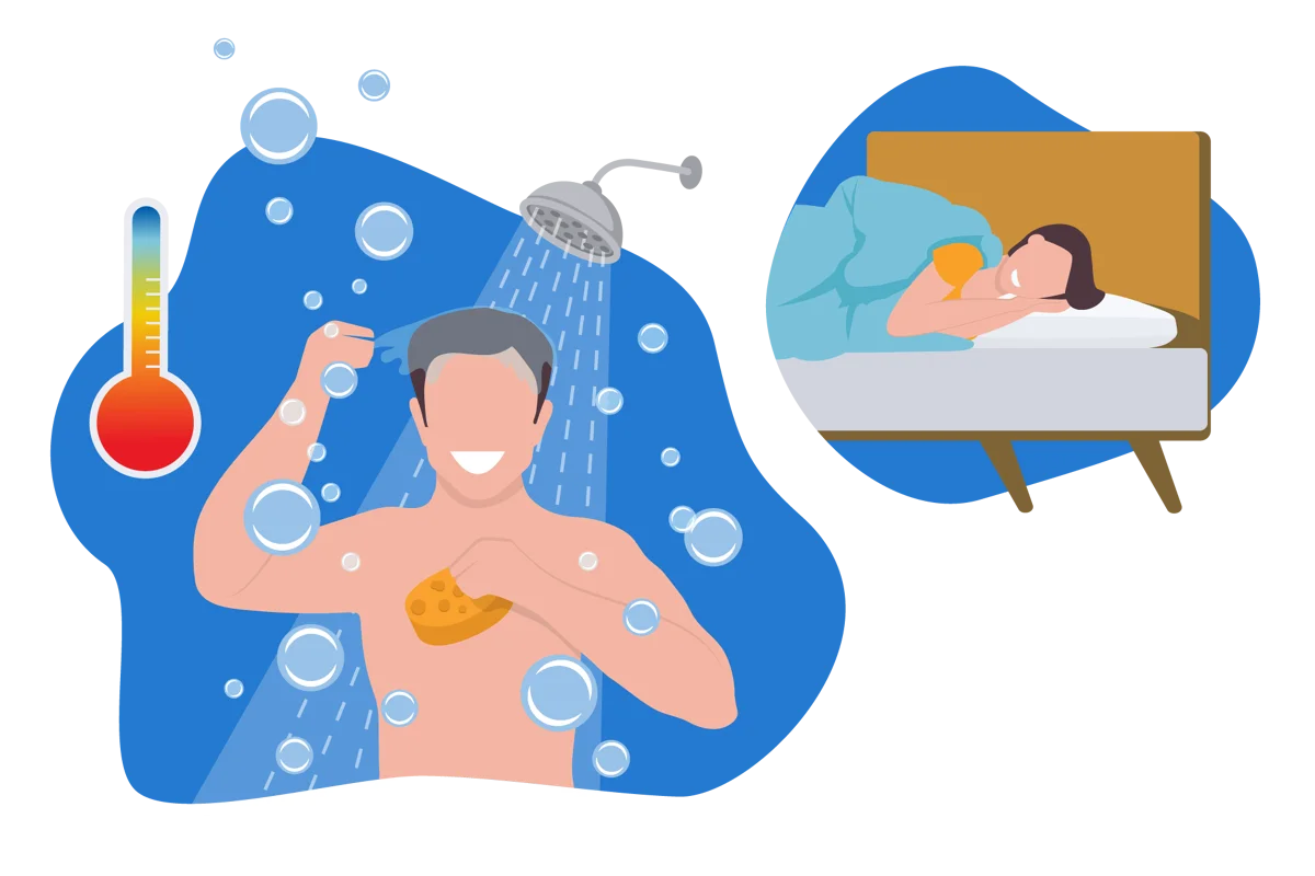 Refreshing Bathroom Routine Clipart: Showering and Resting Health Illustration