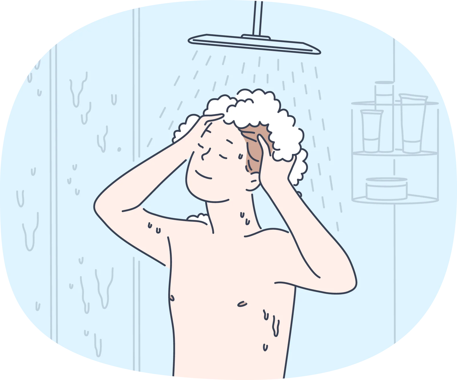Serene Morning Shower Scene: A Minimalist Clipart Illustration of Personal Hygiene