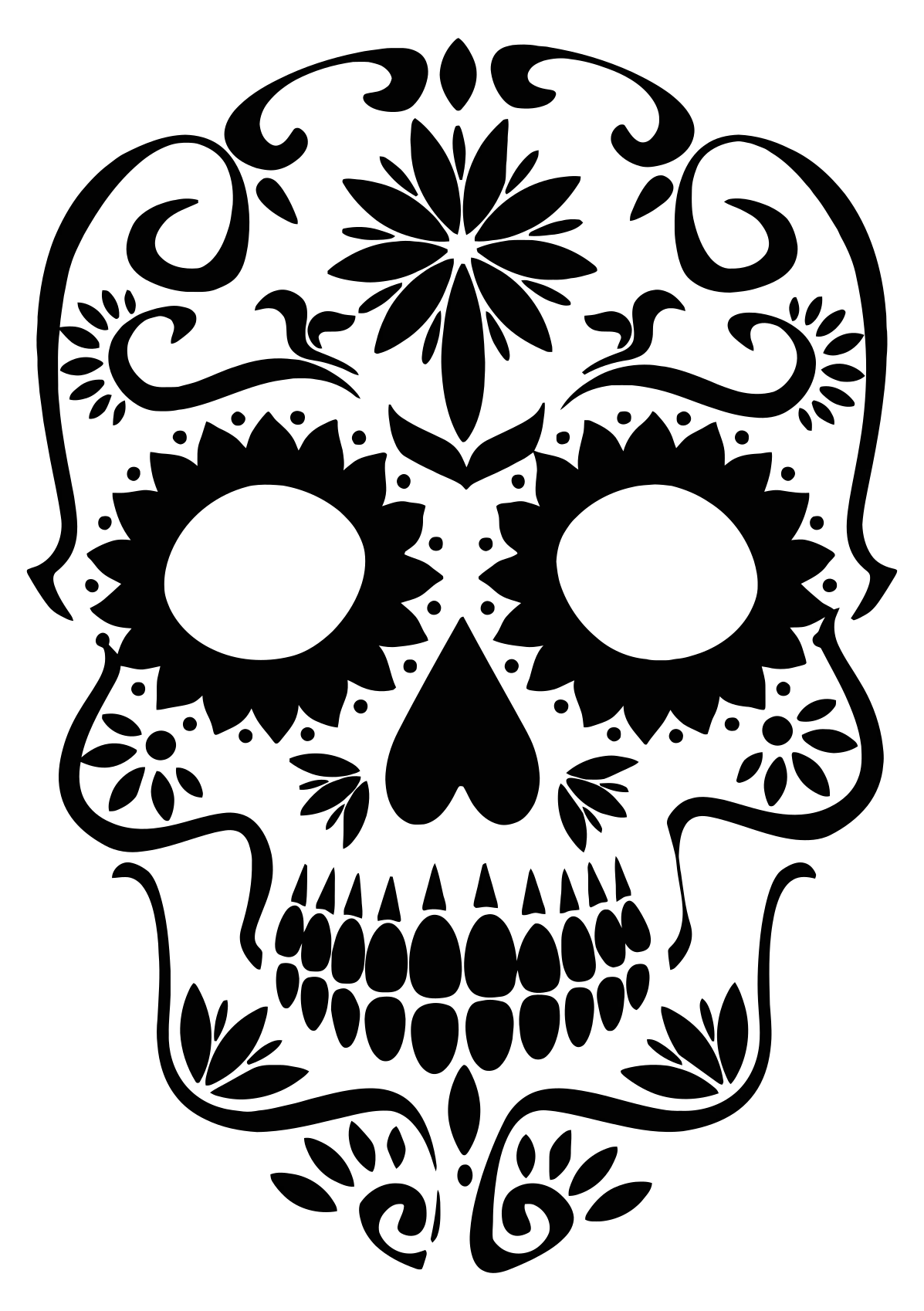 Intricate Day of the Dead Sugar Skull Clipart with Delicate Floral Patterns