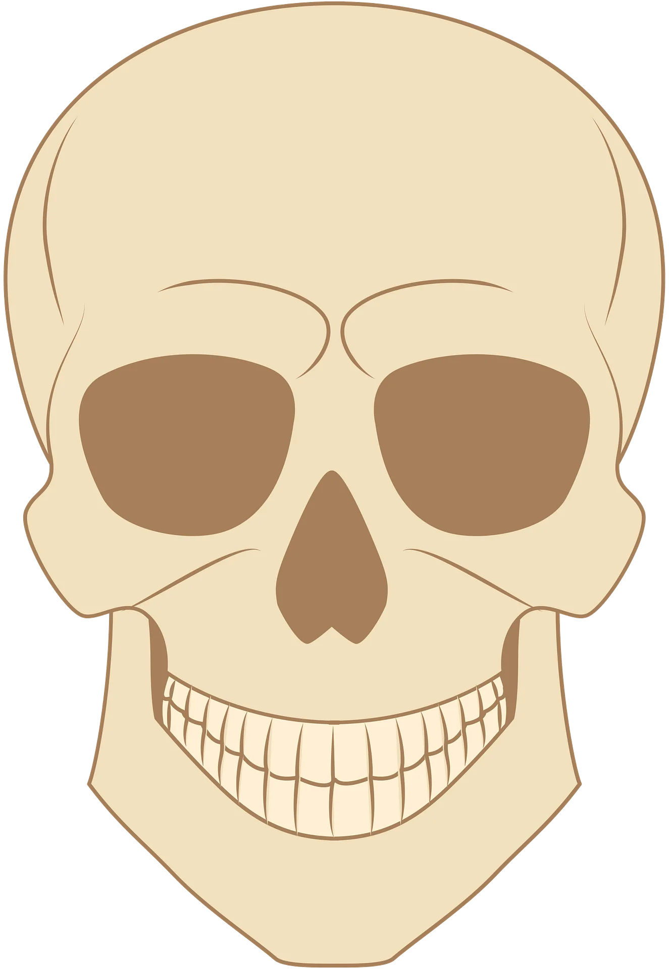 Minimalist Beige Skull Clipart with Smiling Expression and Simple Lines
