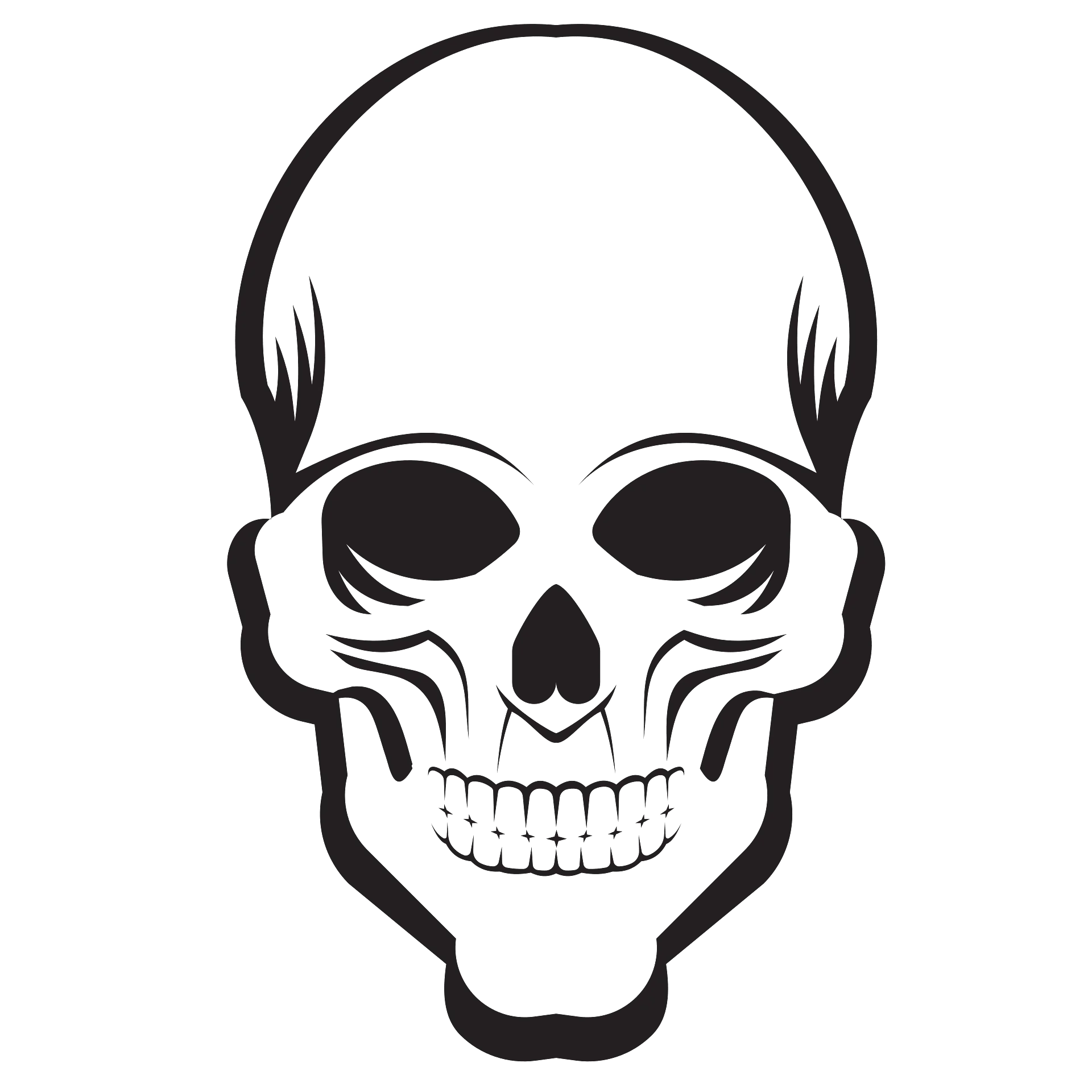 Monochrome Skeletal Cranium Clipart: Bold Graphic Design Illustration