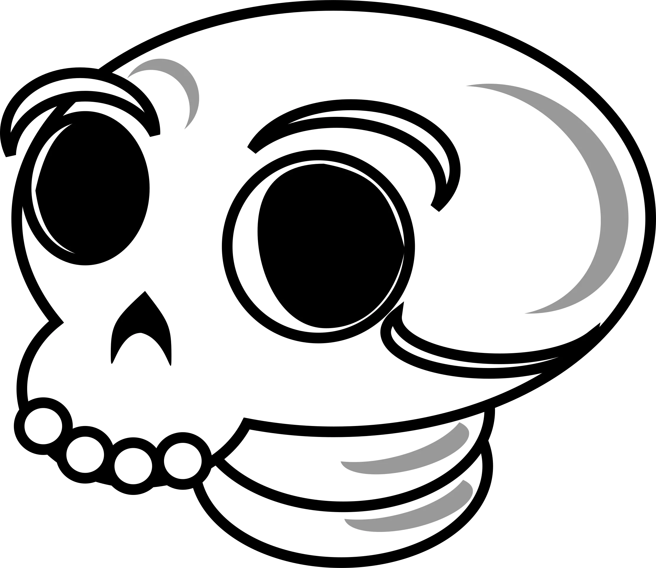 Whimsical Monochrome Skeleton Head Clipart with Playful Cartoon Design