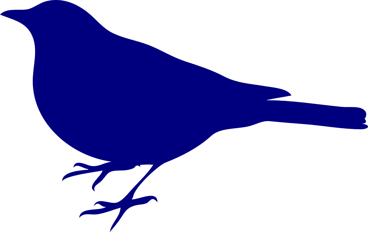 Elegant Navy Blue Silhouette of a Perched Bird Clipart Design