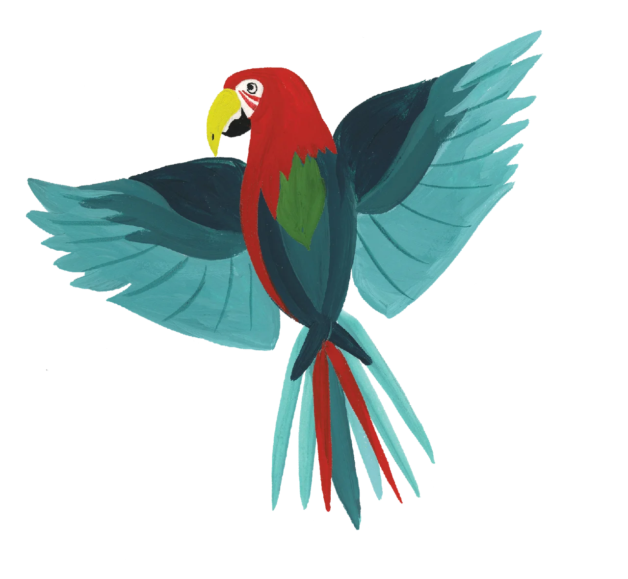 Stylized Scarlet Macaw Clipart: Geometric Bird Design with Spread Wings
