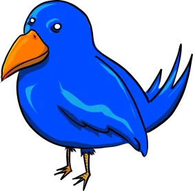 Whimsical Blue Cartoon Bird Clipart with Bold Orange Beak and Playful Design
