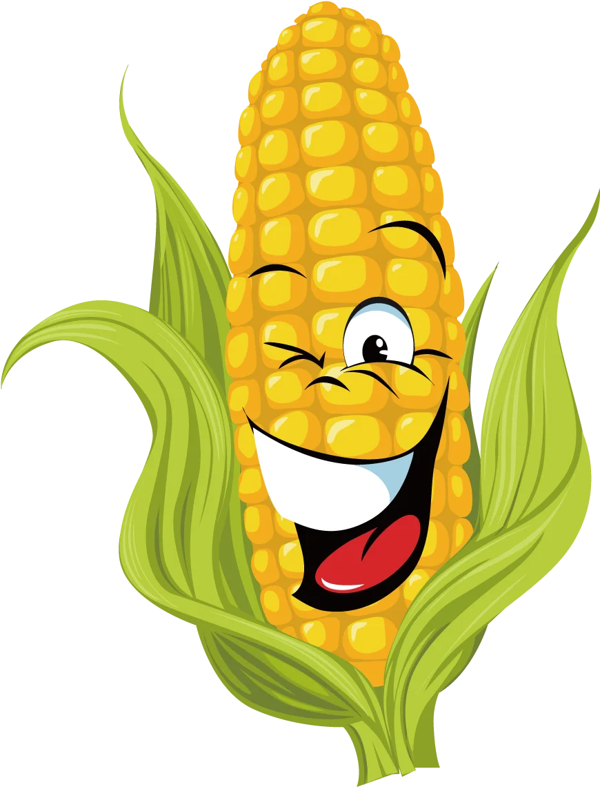 Cheerful Cartoon Corn on the Cob Clipart with Playful Facial Expression