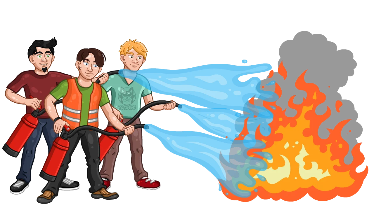 Brave Young Firefighters Battling Intense Blaze in Heroic Firefighter Clipart Scene