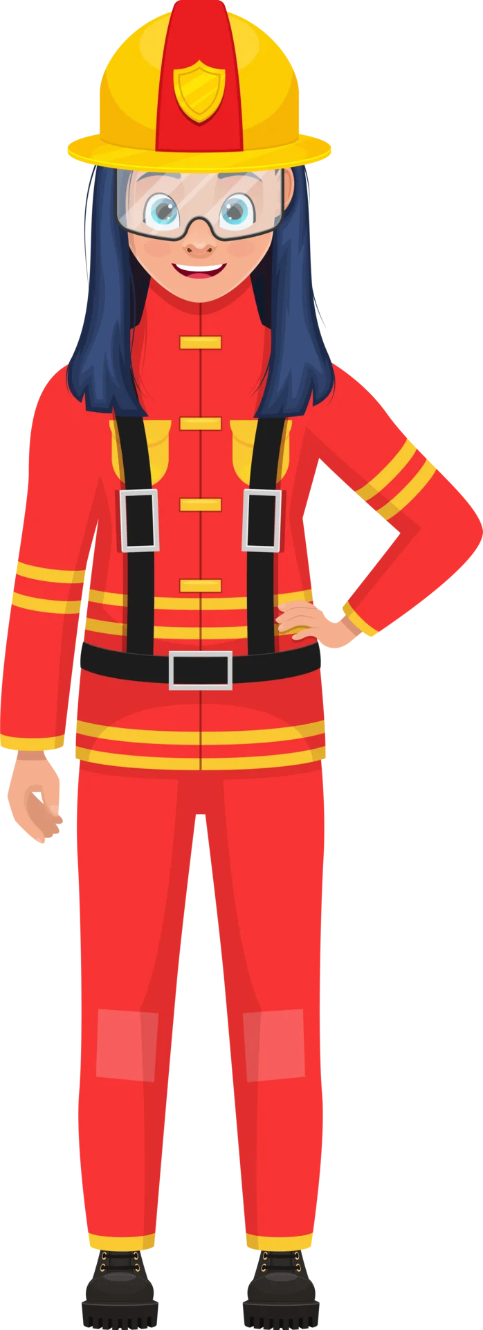 Cheerful Young Firefighter in Protective Gear Clipart Illustration