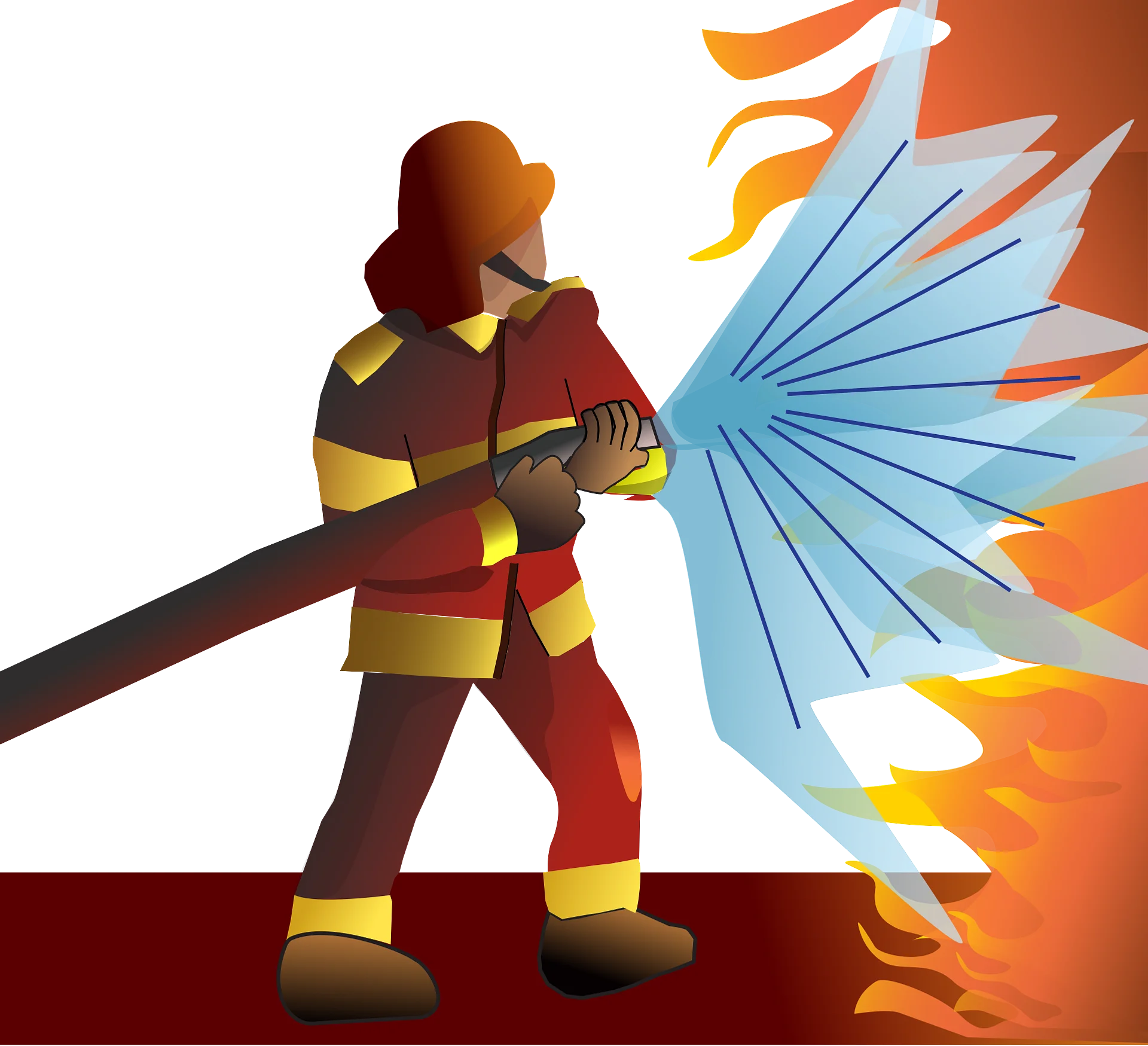 Courageous Firefighter Battling Intense Flames with Water Spray Clipart Design