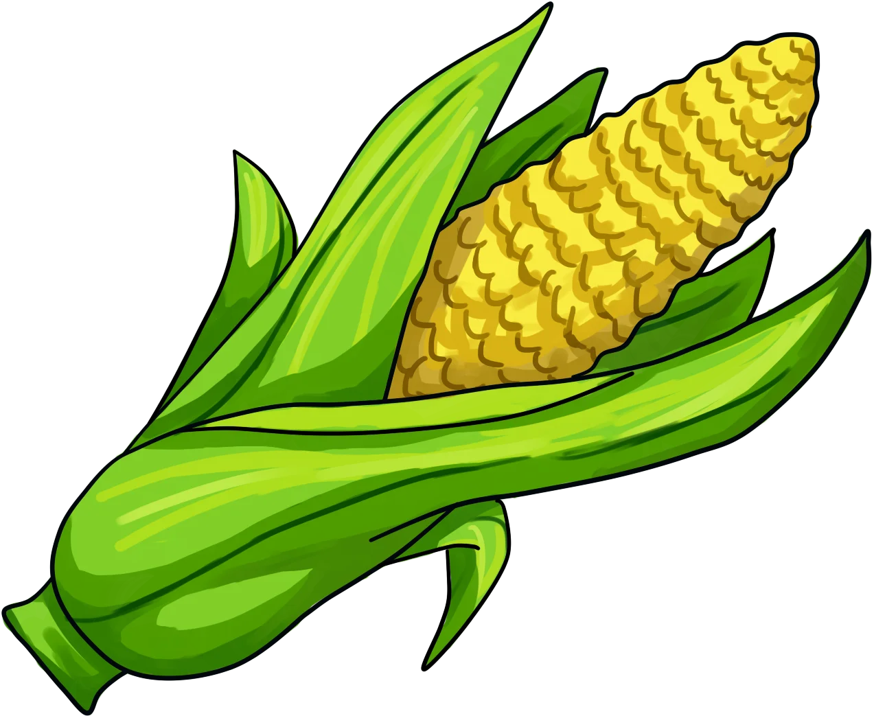 Fresh Golden Corn Ear with Green Husks - Delightful Agricultural Clipart Illustration