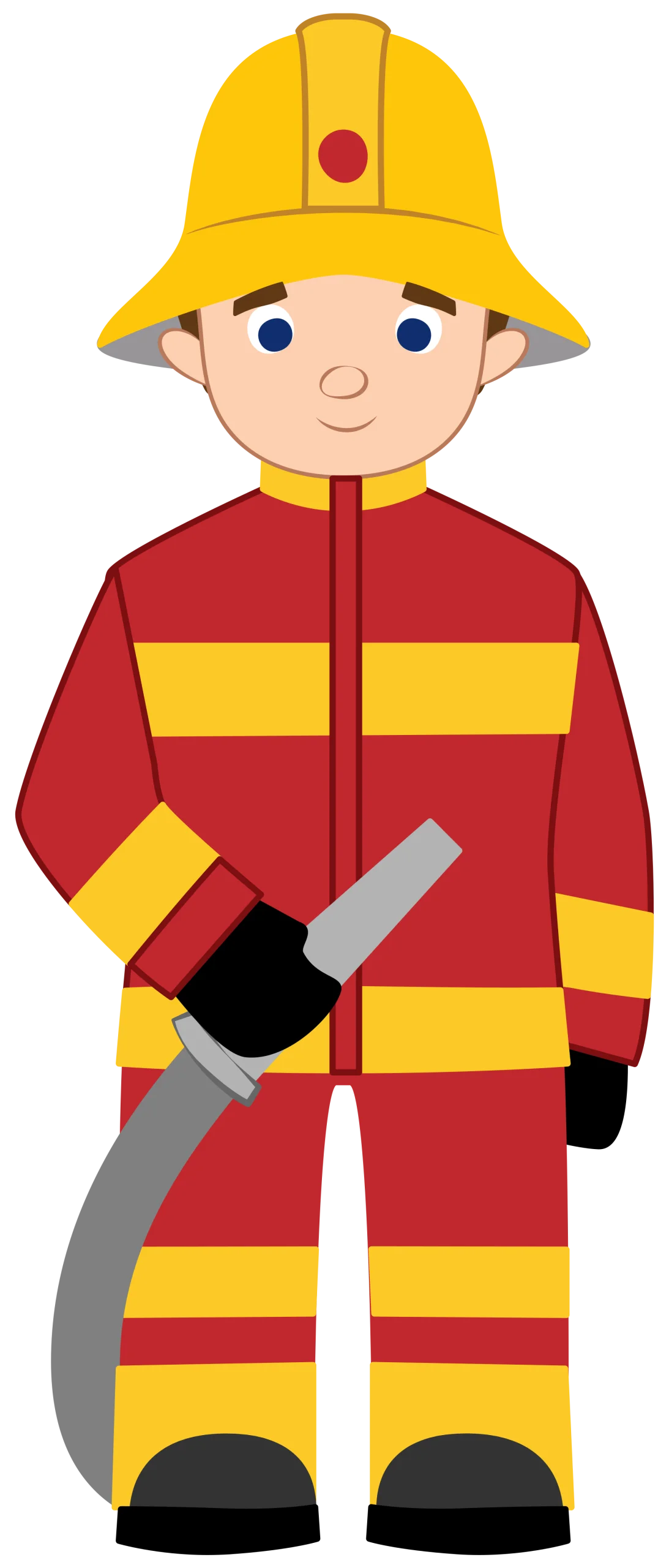 Friendly Cartoon Firefighter Clipart: Brave Hero in Protective Safety Gear