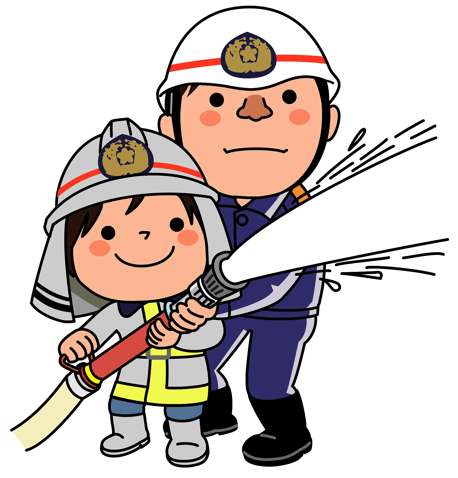 Friendly Firefighter Duo Cartoon Clipart: Heroic Rescue Team in Action