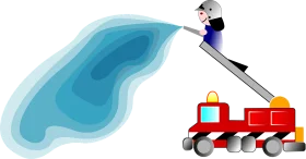 Heroic Firefighter Battling Blaze with Powerful Water Spray Clipart Illustration