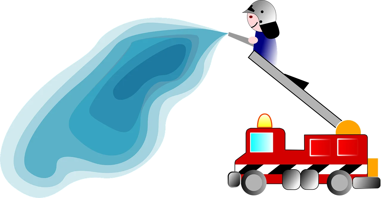 Heroic Firefighter Battling Blaze with Powerful Water Spray Clipart Illustration
