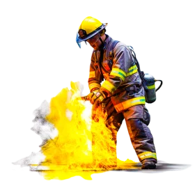 Heroic Firefighter Battling Intense Flames in Dynamic Professional Clipart Illustration