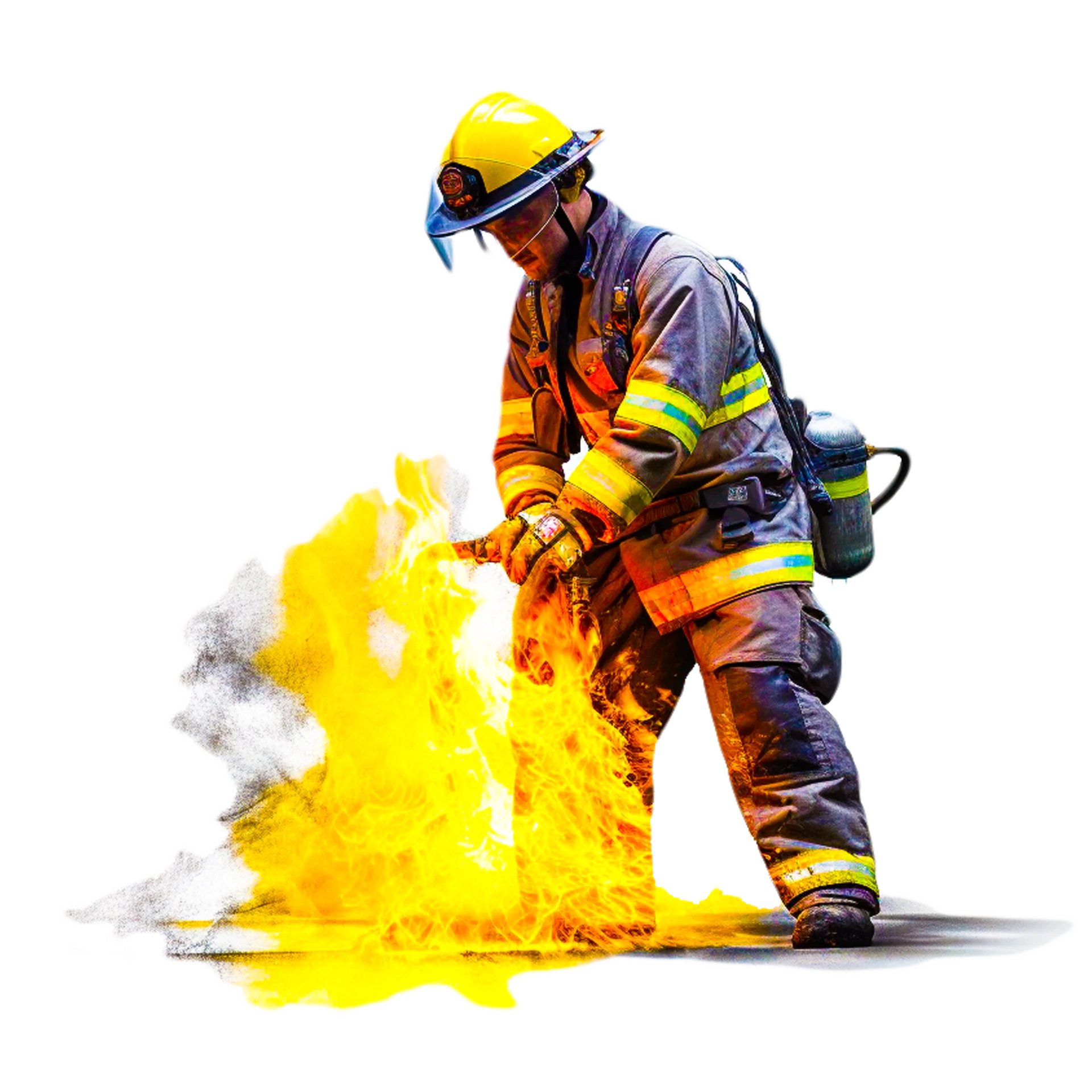 Heroic Firefighter Battling Intense Flames in Dynamic Professional Clipart Illustration