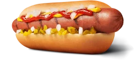 Classic All-American Grilled Hot Dog Clipart with Mustard and Ketchup Toppings