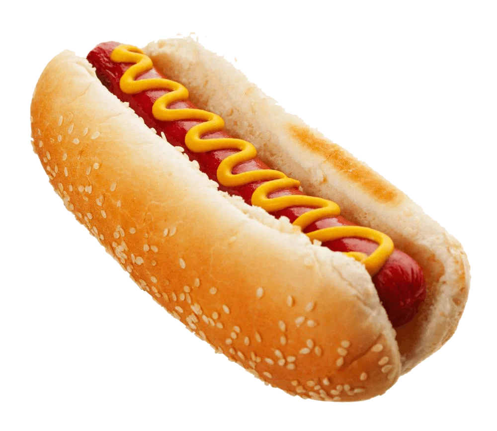 Classic American Ballpark Hot Dog Clipart with Golden Mustard Swirl