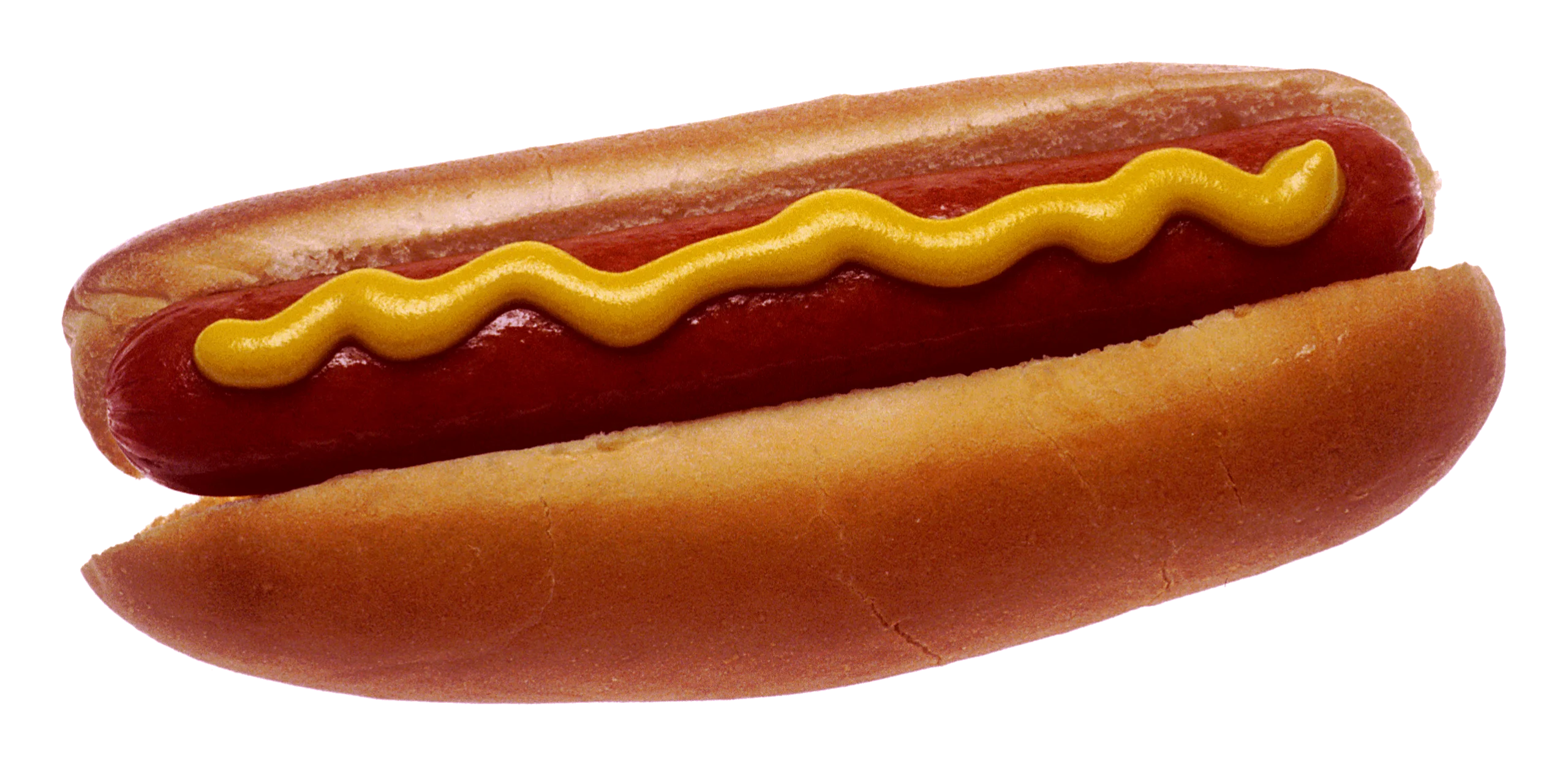 Classic American Cuisine Clipart: Mustard-Topped Hot Dog on Soft Bun Illustration