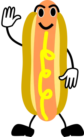 Friendly Anthropomorphic Hot Dog Clipart with Cheerful Waving Gesture