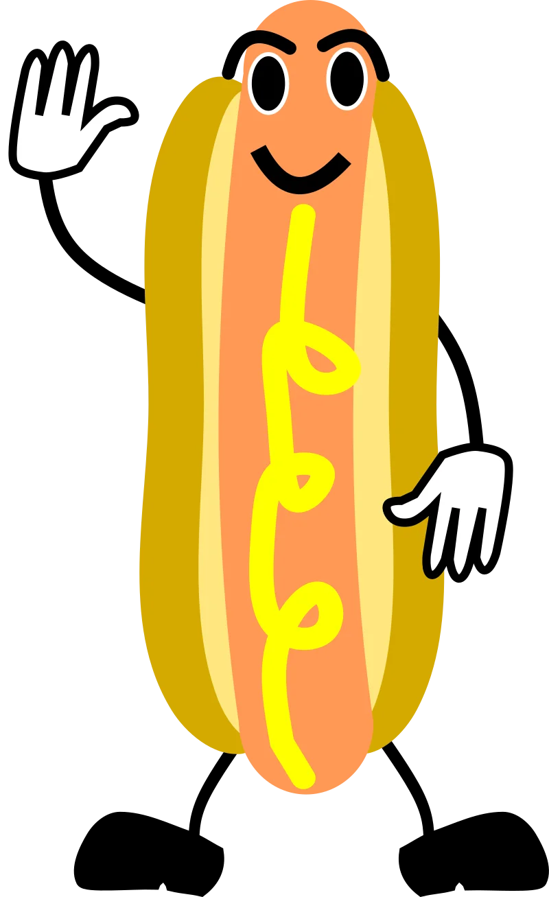 Friendly Anthropomorphic Hot Dog Clipart with Cheerful Waving Gesture