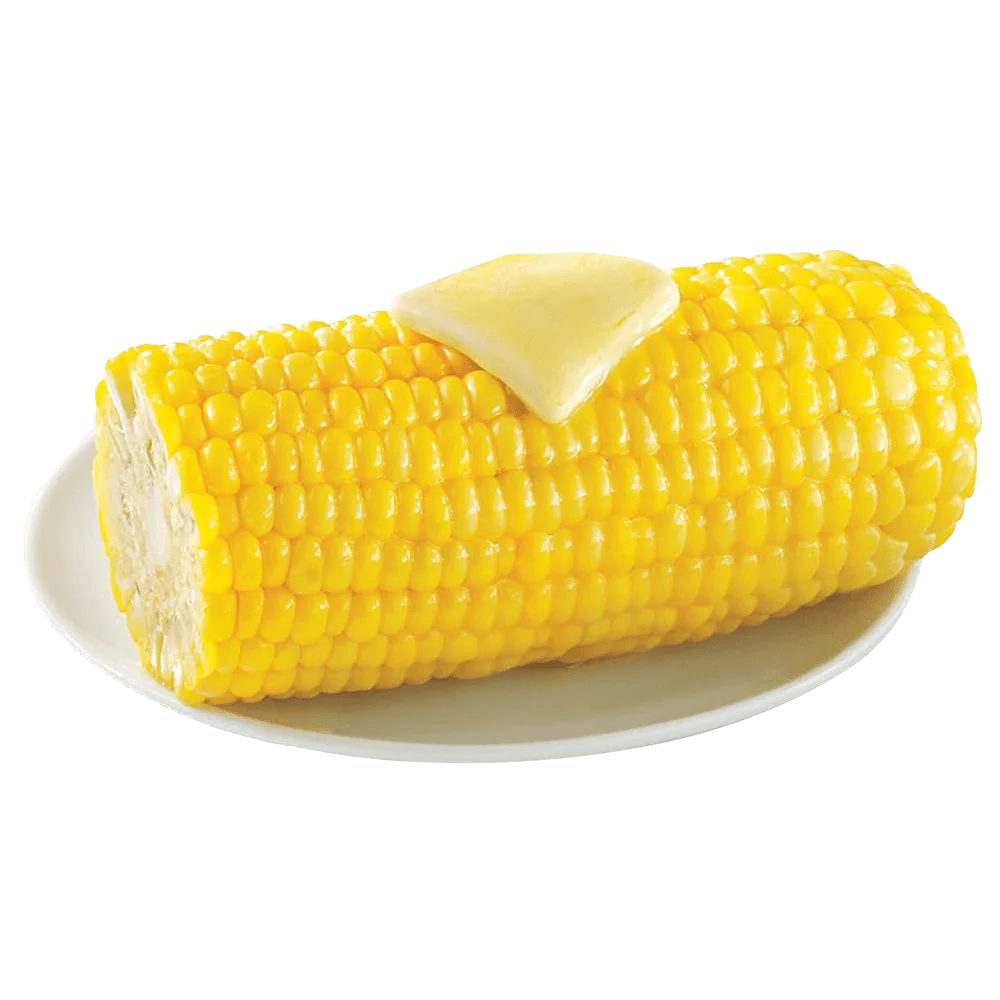 Golden Buttered Sweet Corn on Ceramic Plate Clipart Illustration