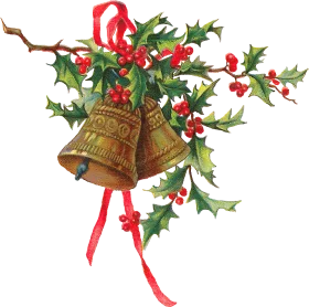 Vintage Christmas Bells and Holly Clipart with Festive Red Ribbon Accent