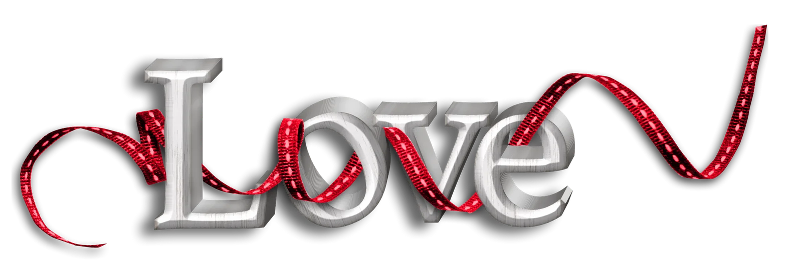 Elegant Silver and Red Love Typography Clipart with Decorative Ribbon Design