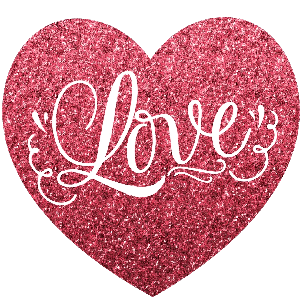 Romantic Glittery Red Heart Shaped Love Clipart with Elegant Calligraphy