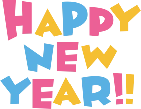 Cheerful and Playful Happy New Year Clipart with Bold Colorful Typography