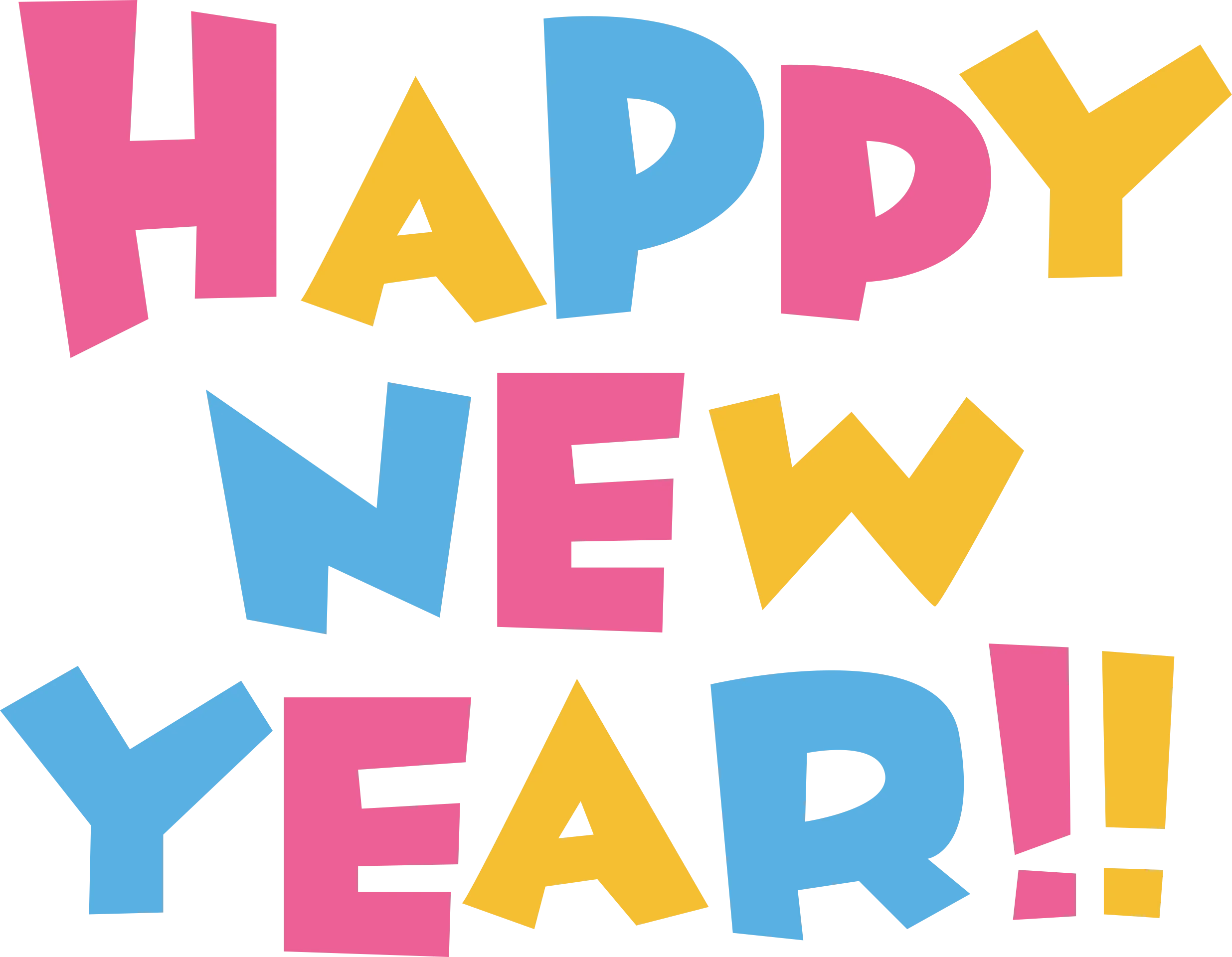 Cheerful and Playful Happy New Year Clipart with Bold Colorful Typography