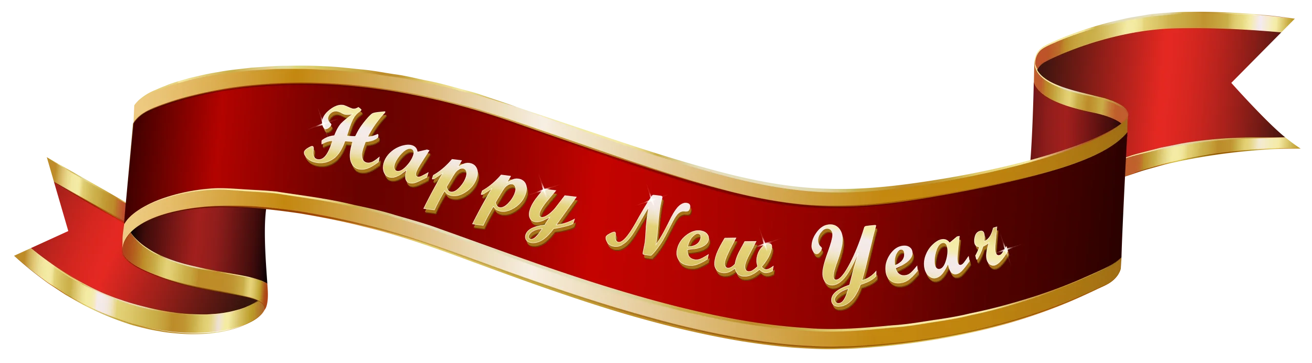 Elegant Crimson and Gold Happy New Year Celebratory Ribbon Clipart Design