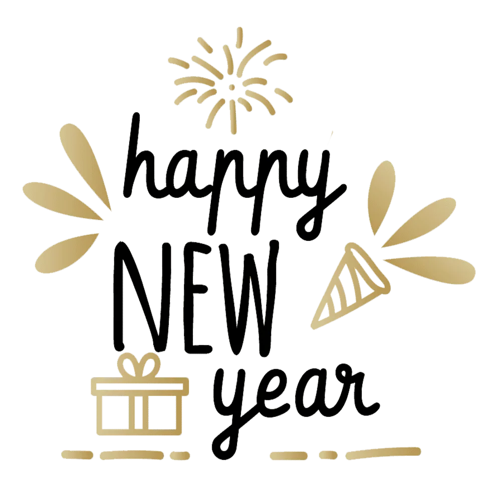 Elegant Festive Happy New Year Celebration Clipart Design with Golden Accents