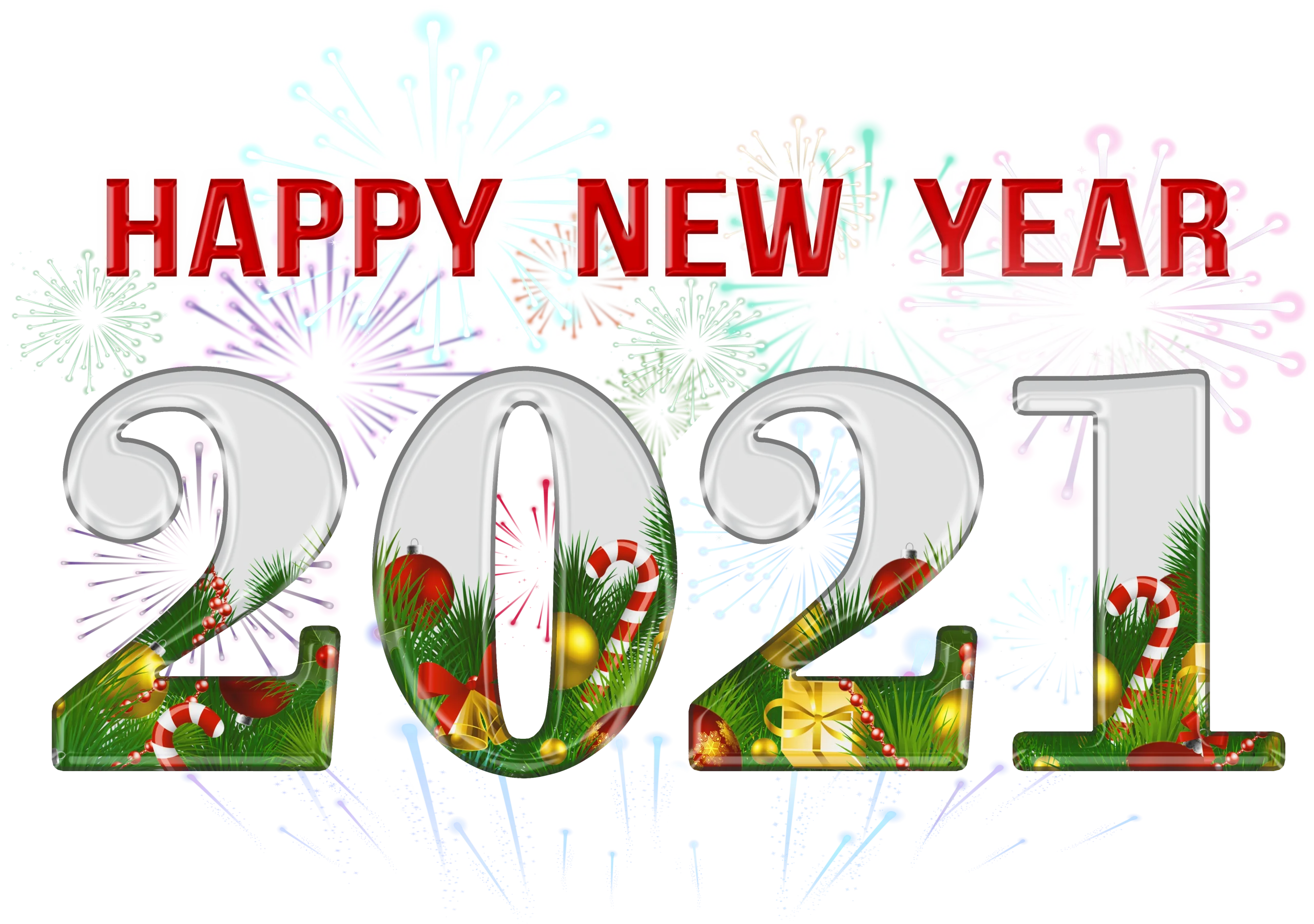 Festive 2021 New Year Celebration Clipart with Decorative Seasonal Elements