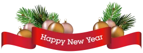 Festive Happy New Year Clipart with Golden Ornaments and Pine Branches